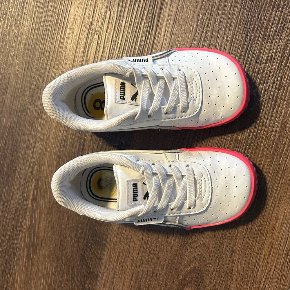 Puma Kids Sneakers in White with Pink Trim
